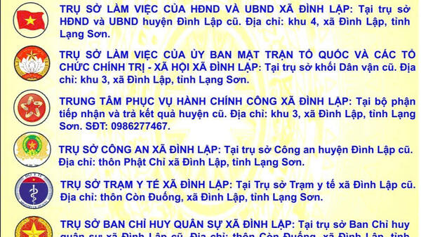 THÔNG BÁO TRỤ SỞ XÃ ĐÌNH LẬP, TỈNH LẠNG SƠN