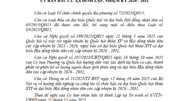 Nghị quyết về việc ấn định số đơn vị bầu cử, danh sách các đơn vị bầu cử và số lượng đại biểu được bầu ở mỗi đơn vị bầu cử đại biểu Hội đồng nhân dân xã Đình Lập nhiệm kỳ 2026 - 2031